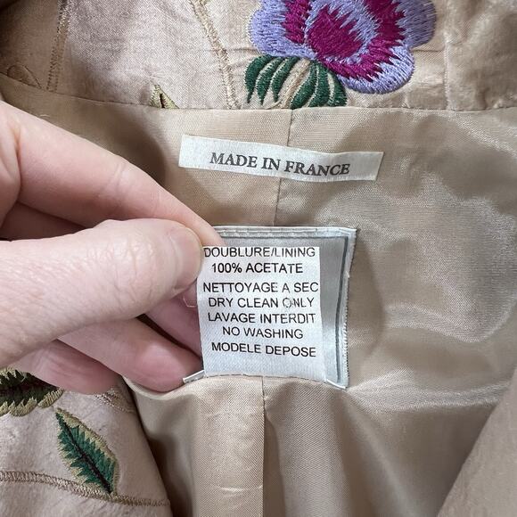 Paule Vasseur Women’s Embroidered Silk Jacket Sz M‎ 38 Floral Old Money Workwear - Picture 4 of 11
